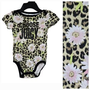 Juicy Couture Baby Girl 3/6M Infant Onesie Leopard Print Floral Snap 1pc Outfit
